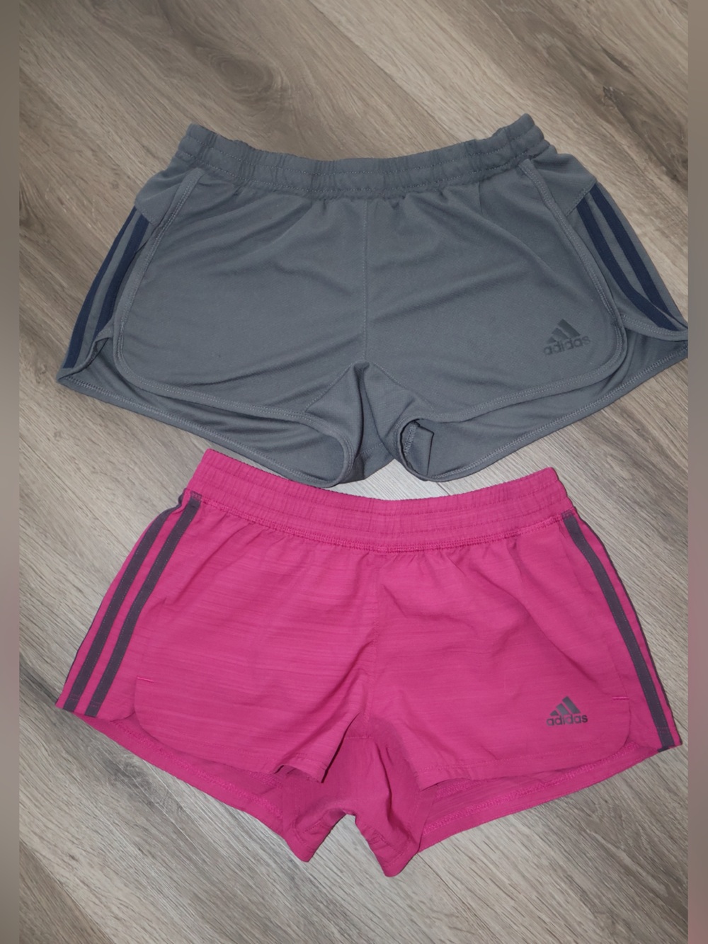 Adidas Marathon 3-Stripe Running Shorts Bundle Lot of 2 Gray Pink